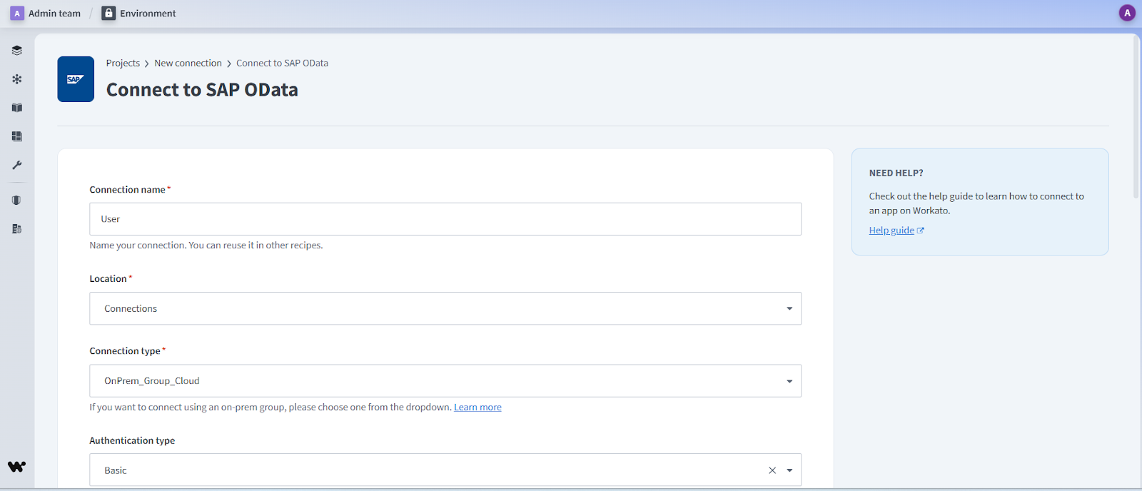 Create an SAP OData connection