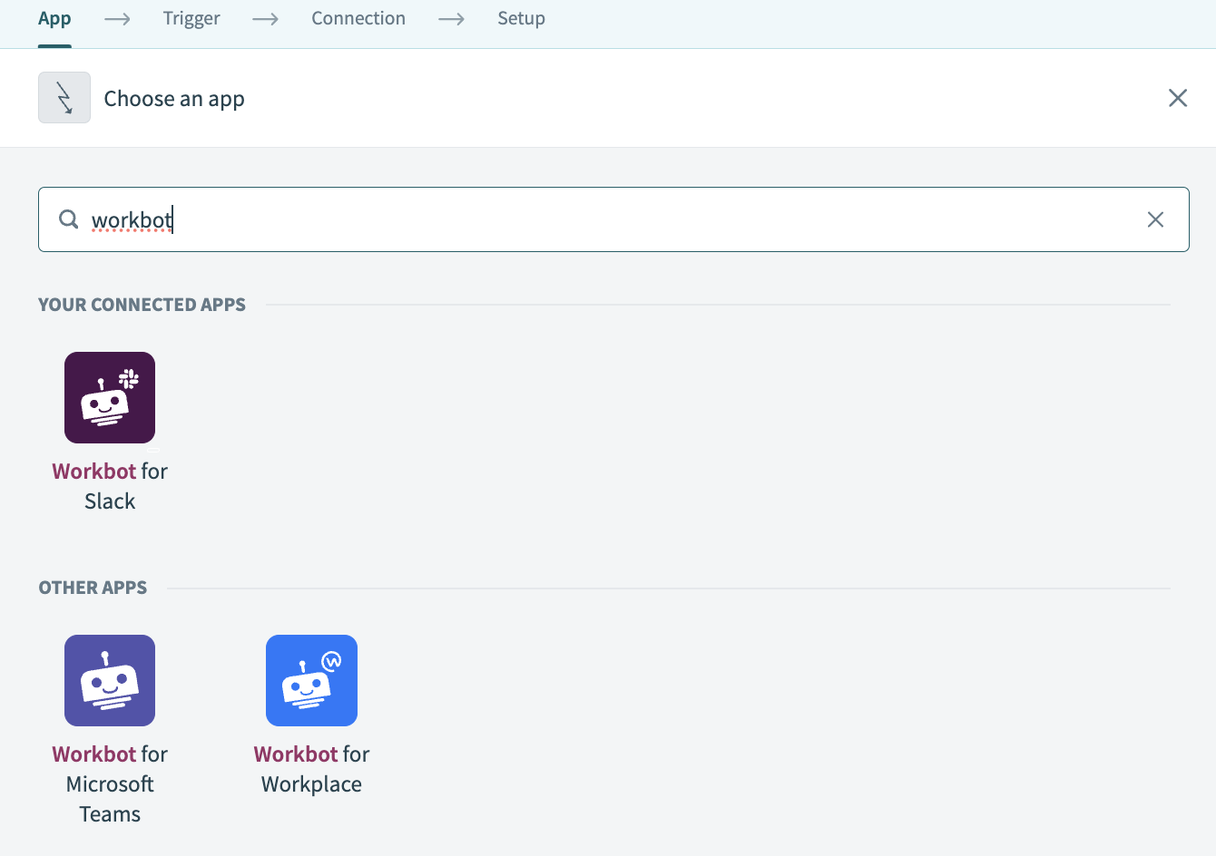Choose Workbot for Slack as your app