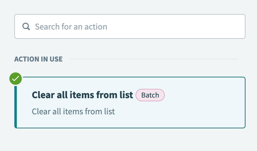 Select the Clear all items from list action