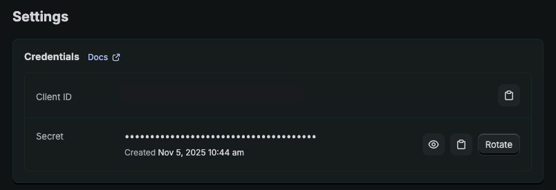 Copy the Client ID and Secret