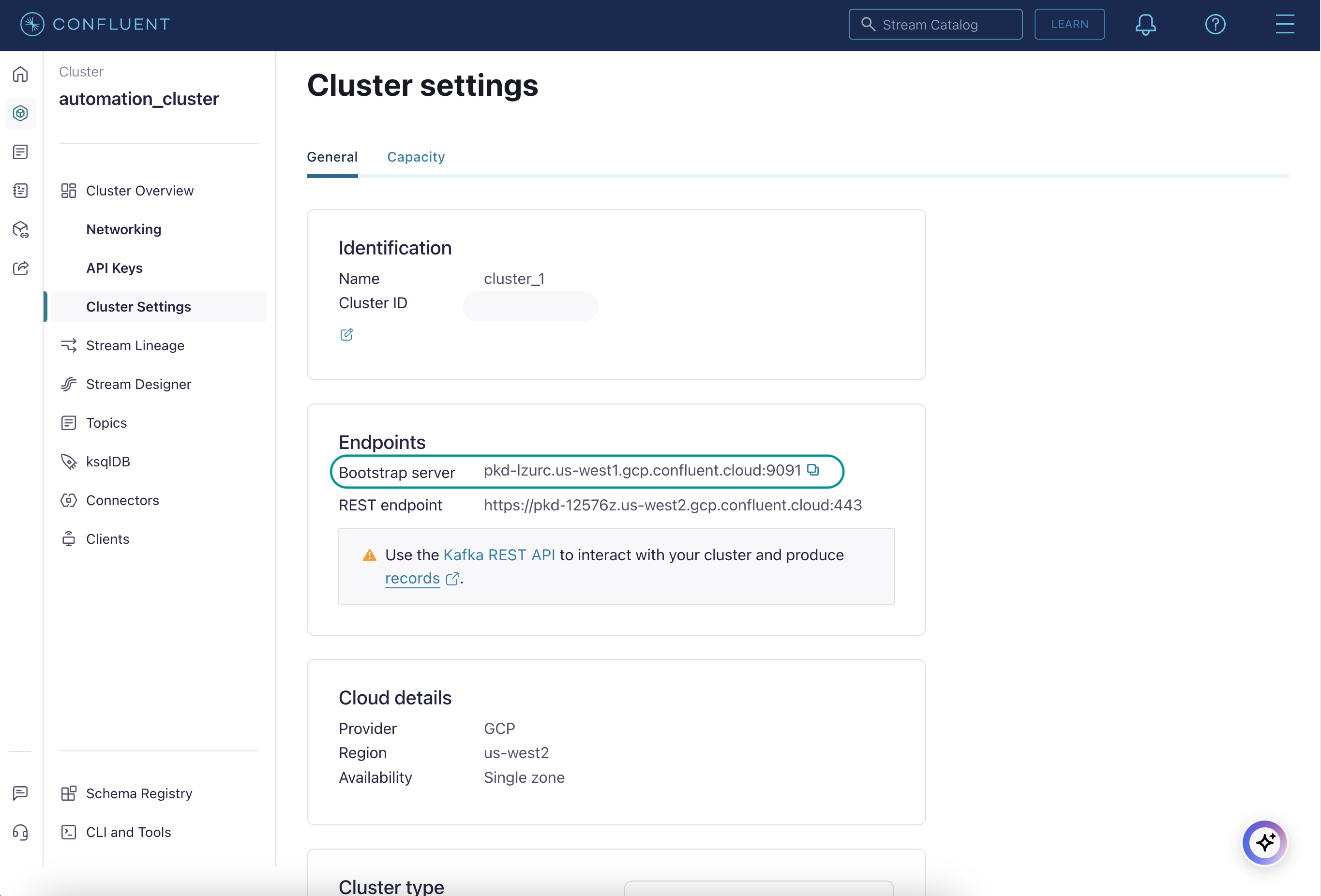 Cluster settings