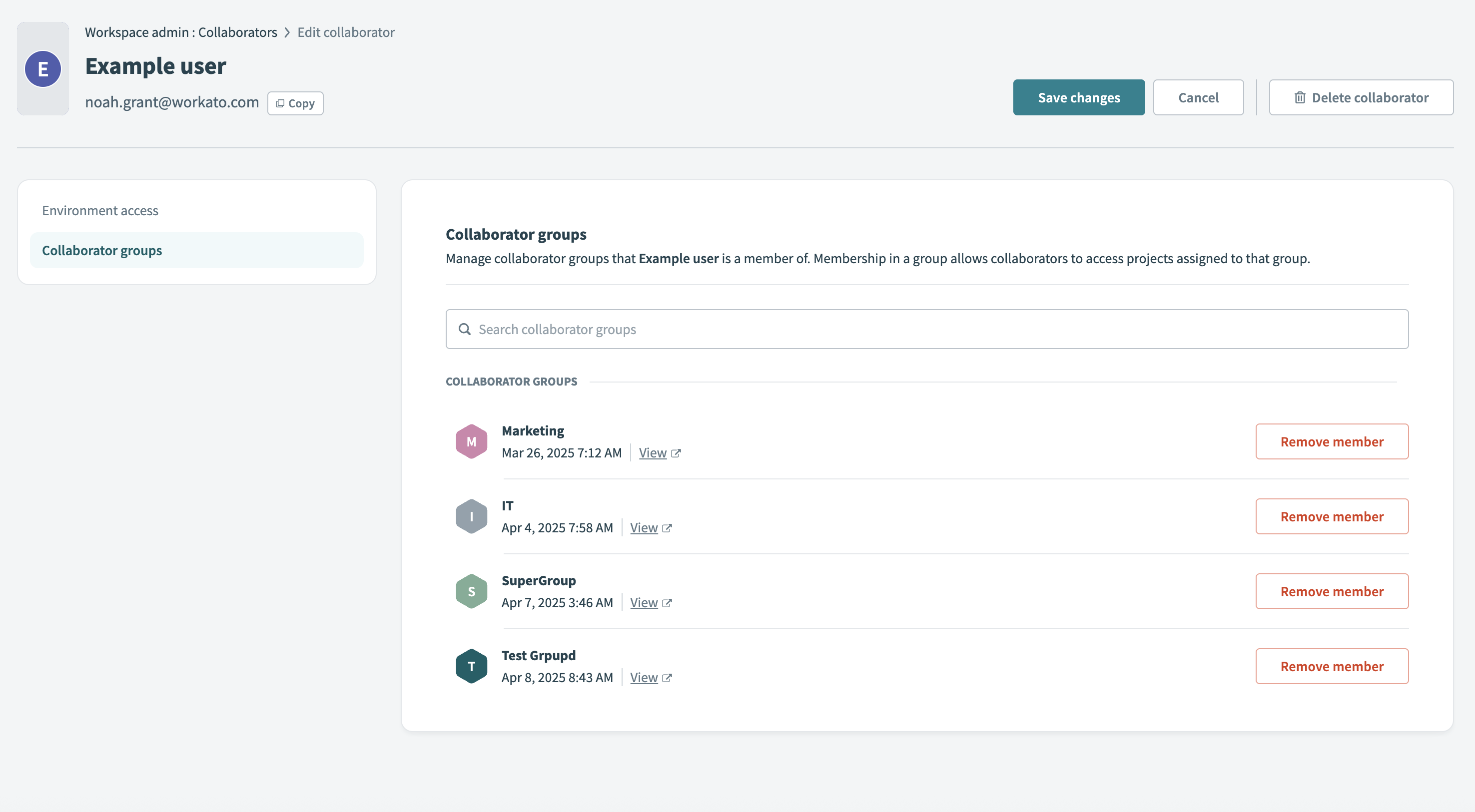 Manage collaborator group access