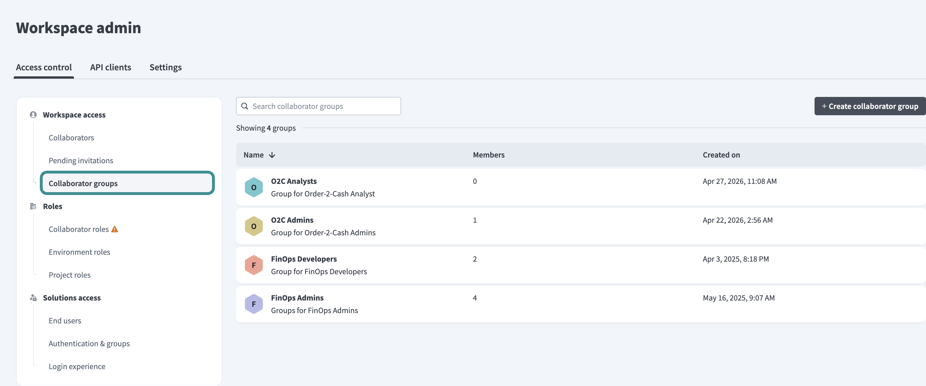 Collaborator groups tab