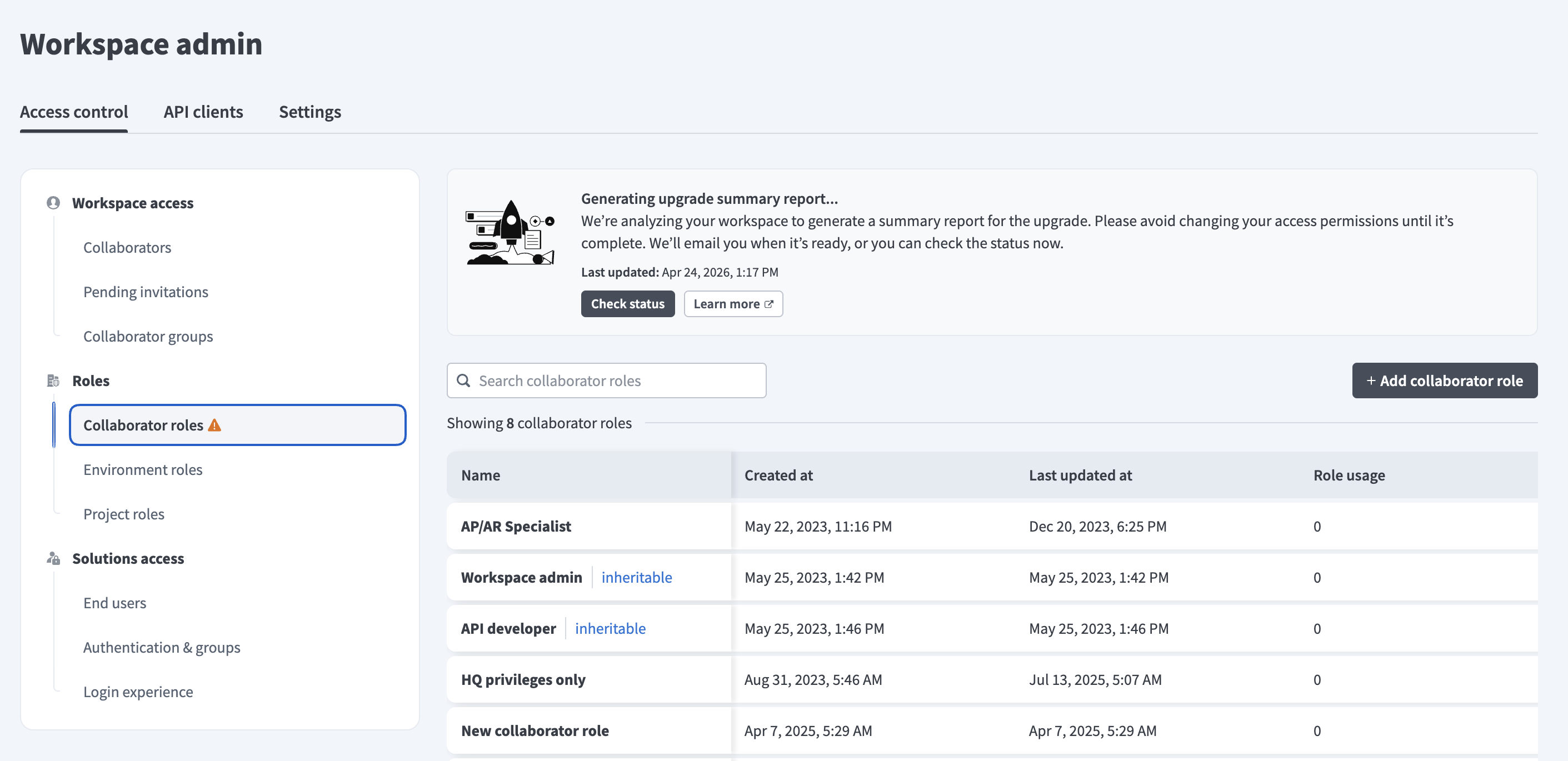 Collaborator roles tab