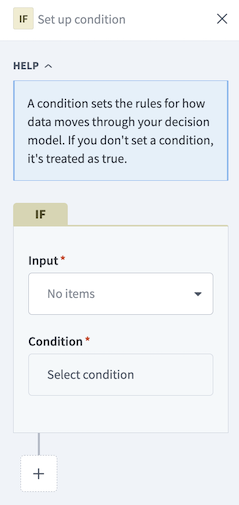 The condition configuration sidebar
