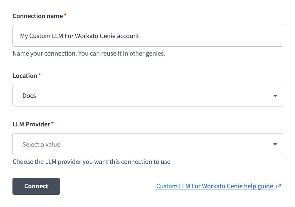 LLM connection configuration