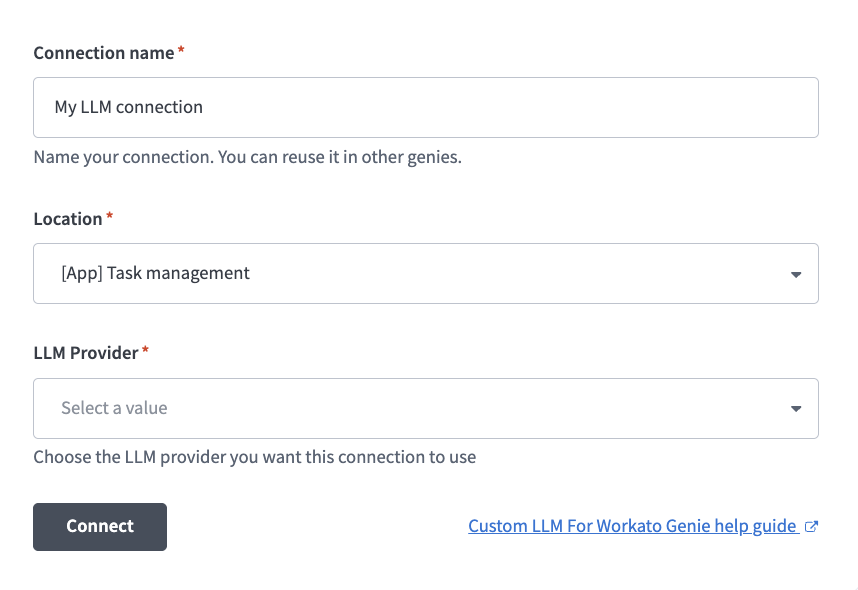 LLM connection configuration