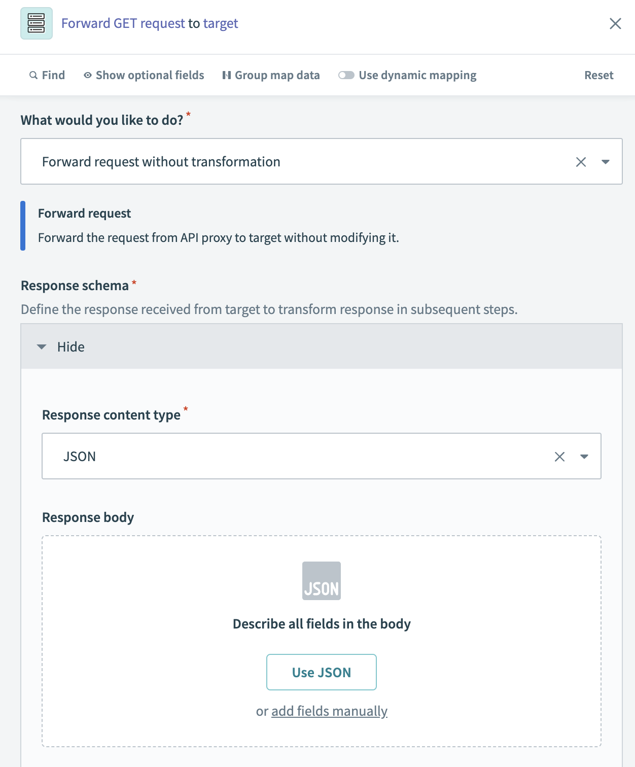 Configure the target response schema