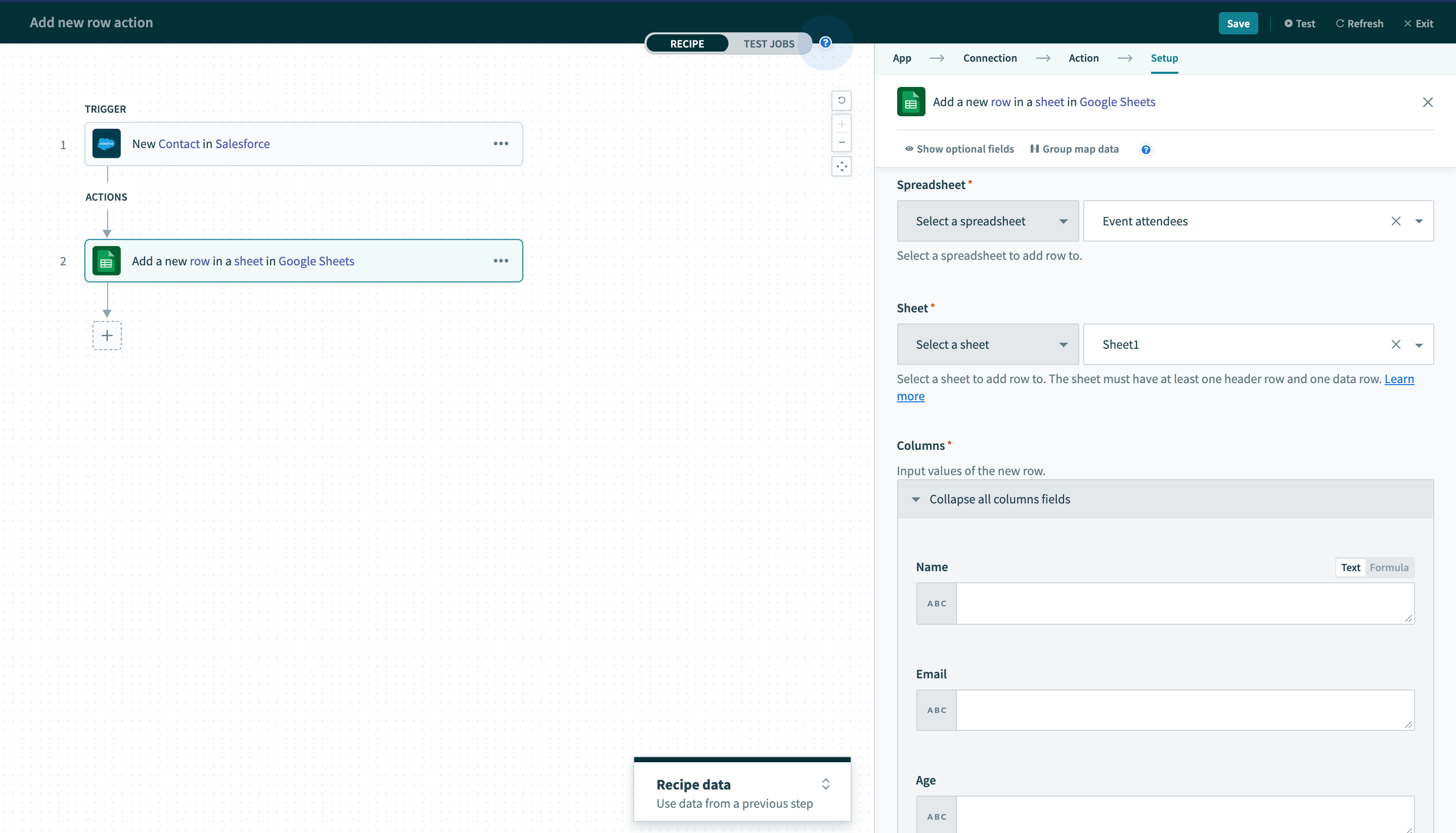 configured row actions