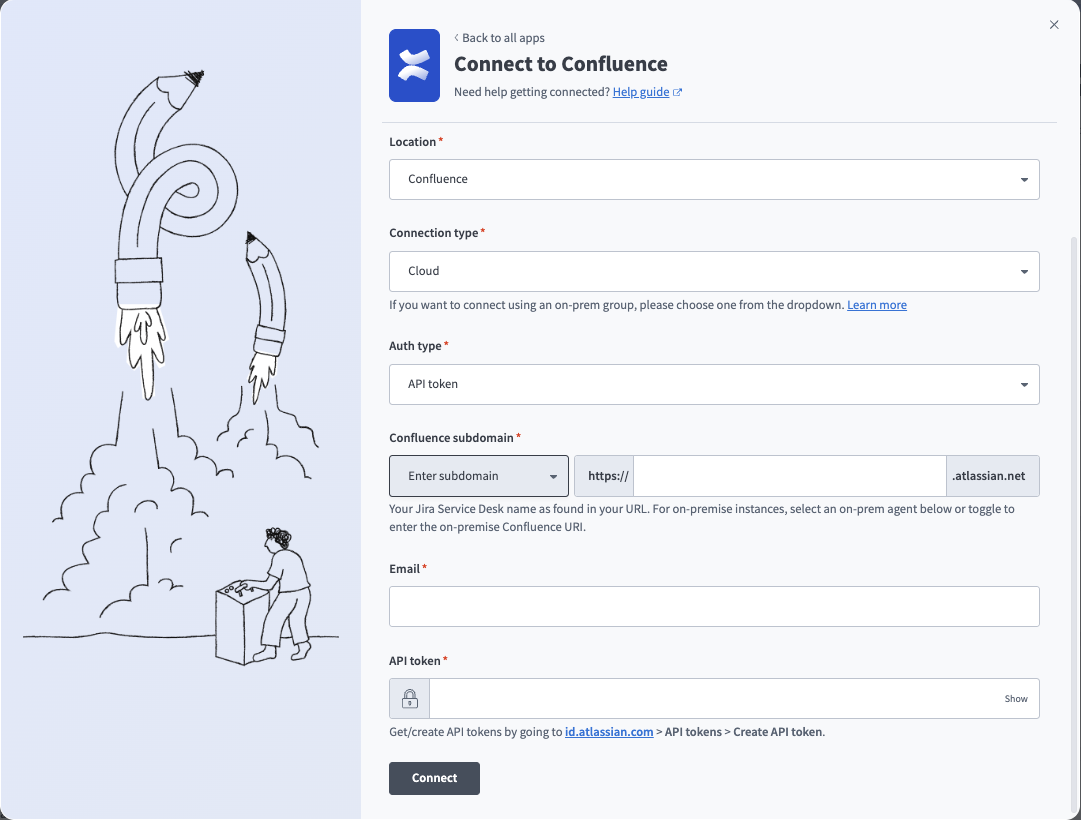 Confluence API token connection