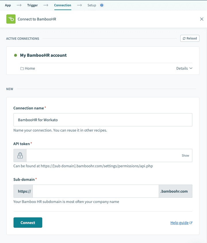 Bamboo HR connection setup