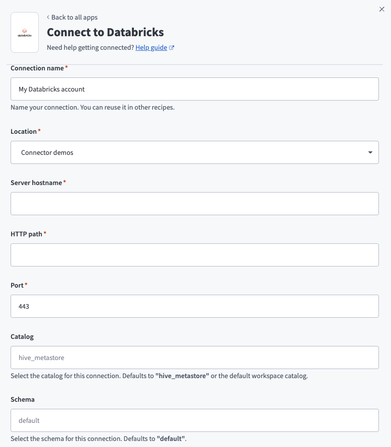 Databricks connection setup