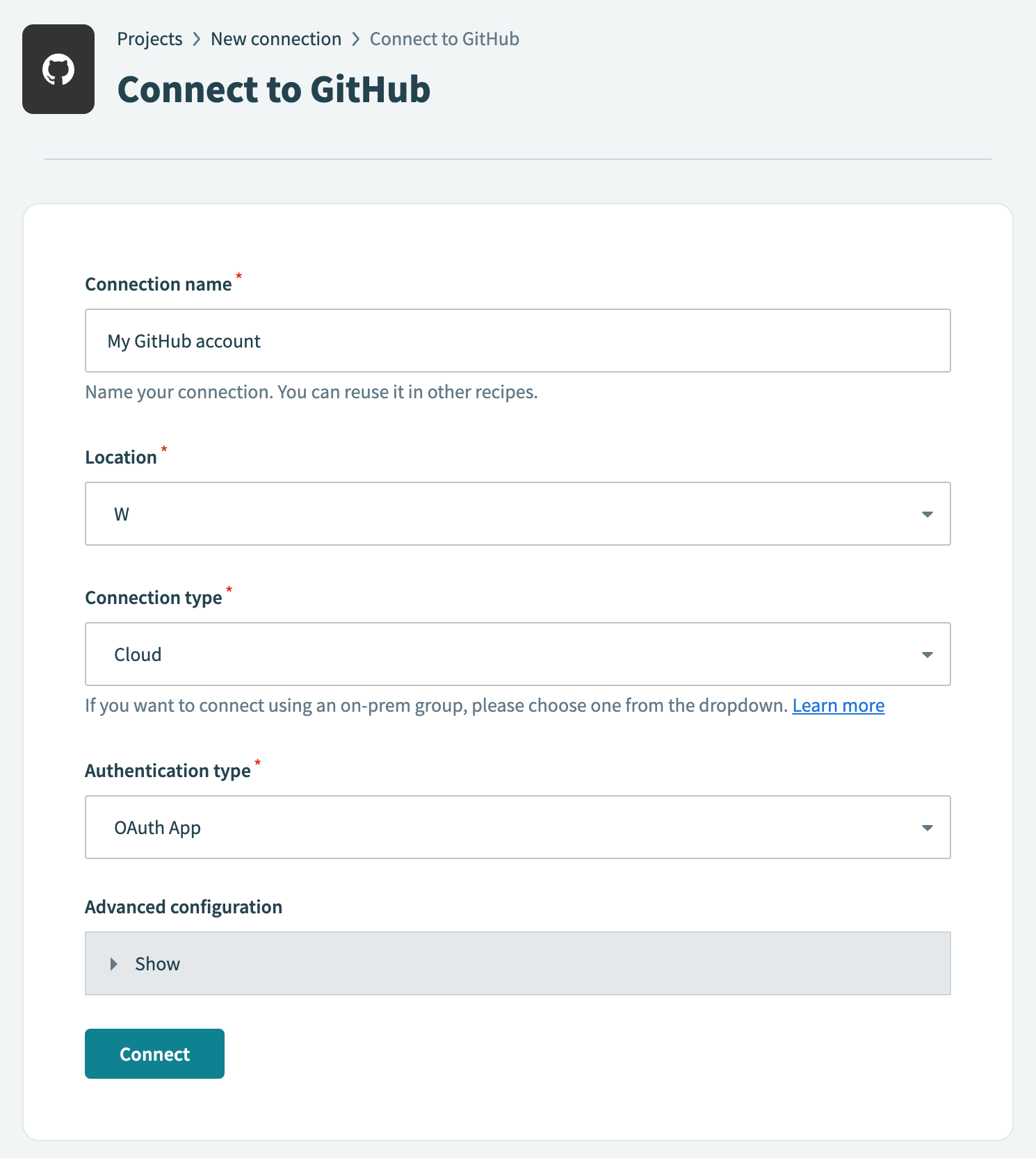 GitHub connection setup