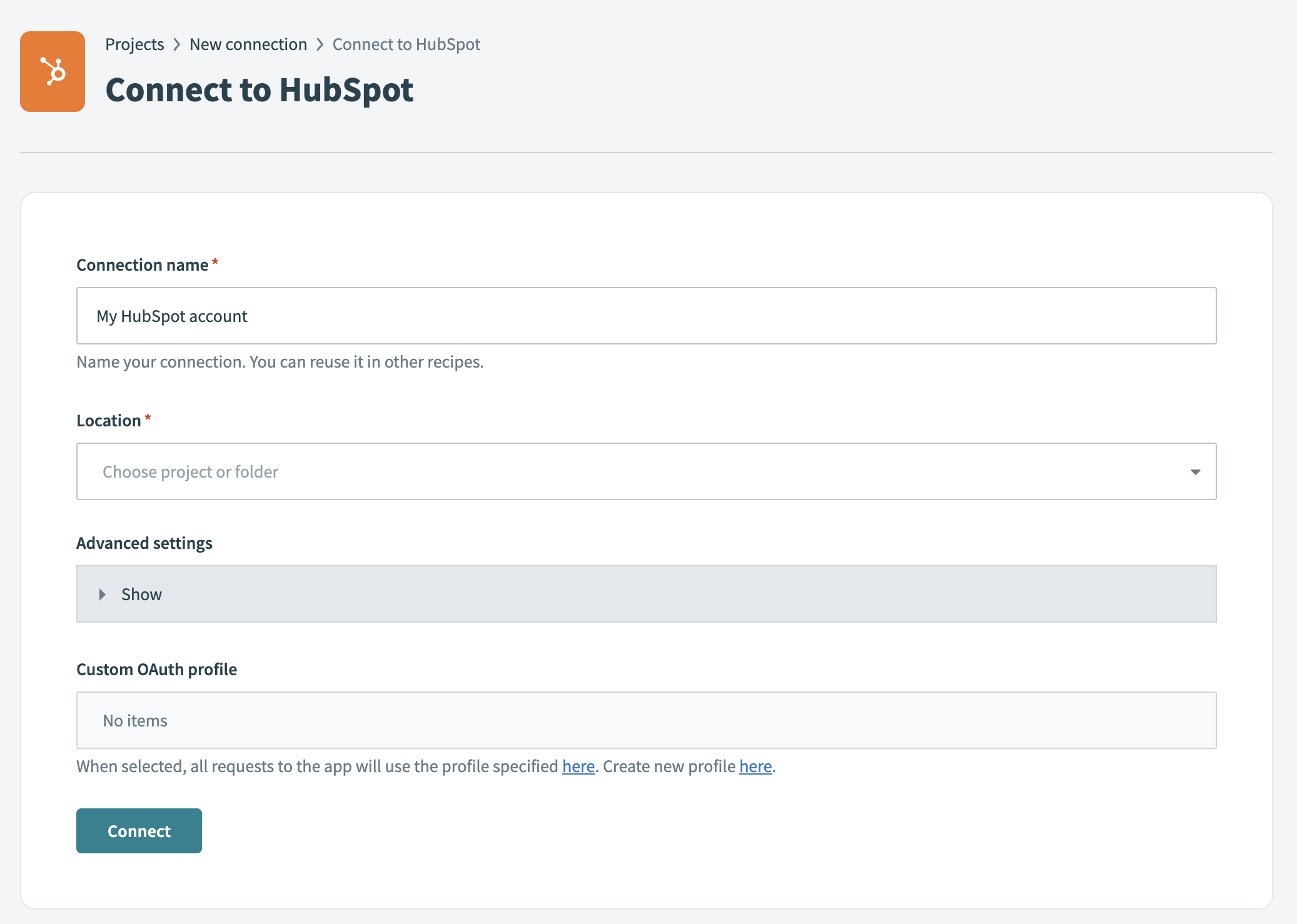 HubSpot connection setup