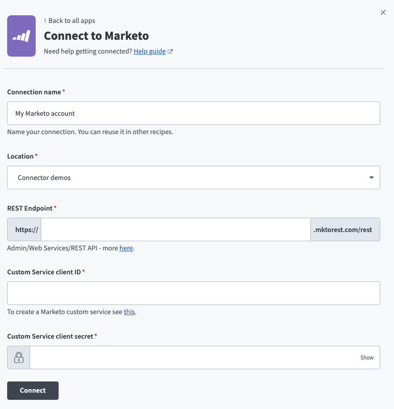 Marketo connection setup
