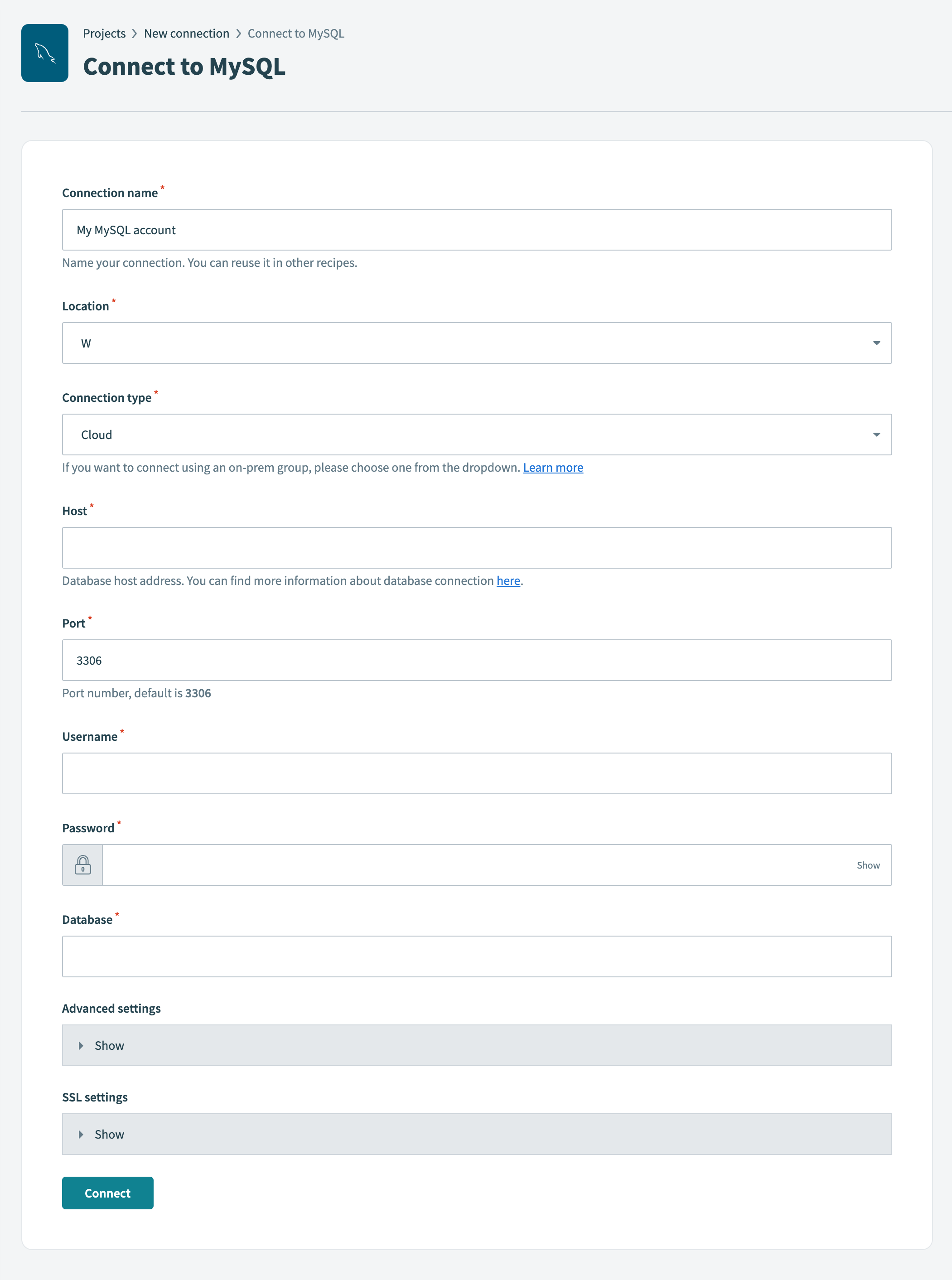 MySQL connection setup