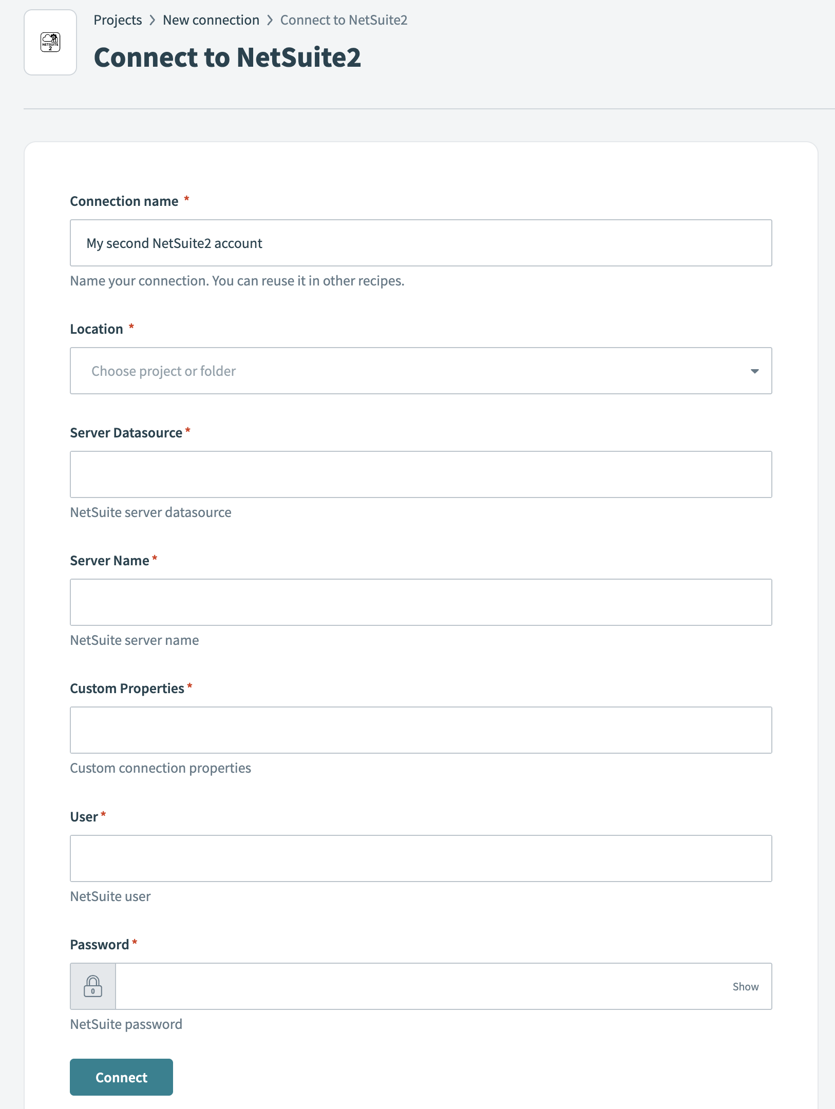 NetSuite2 connection setup