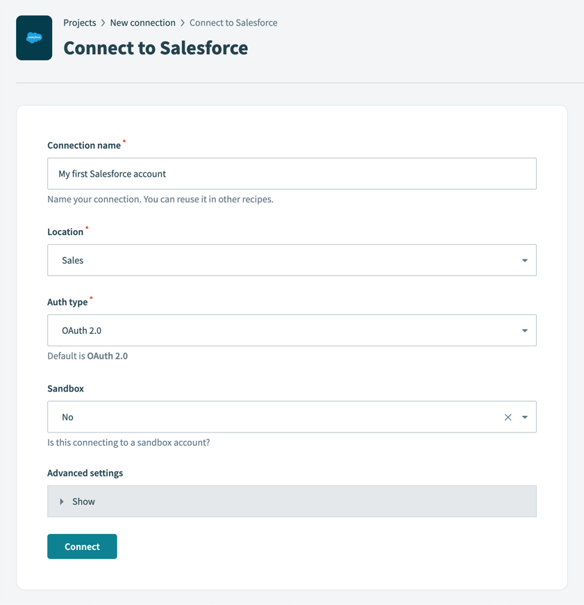 Salesforce connection setup