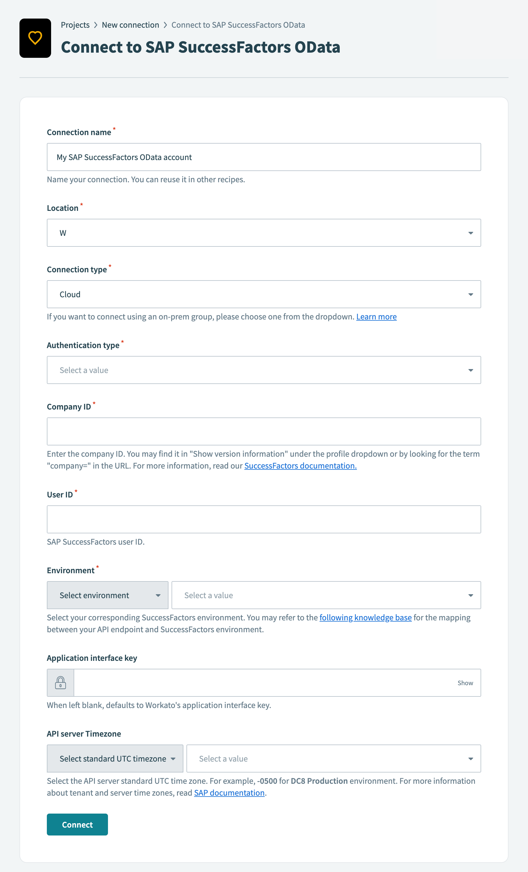 SAP SuccessFactors OData connection setup