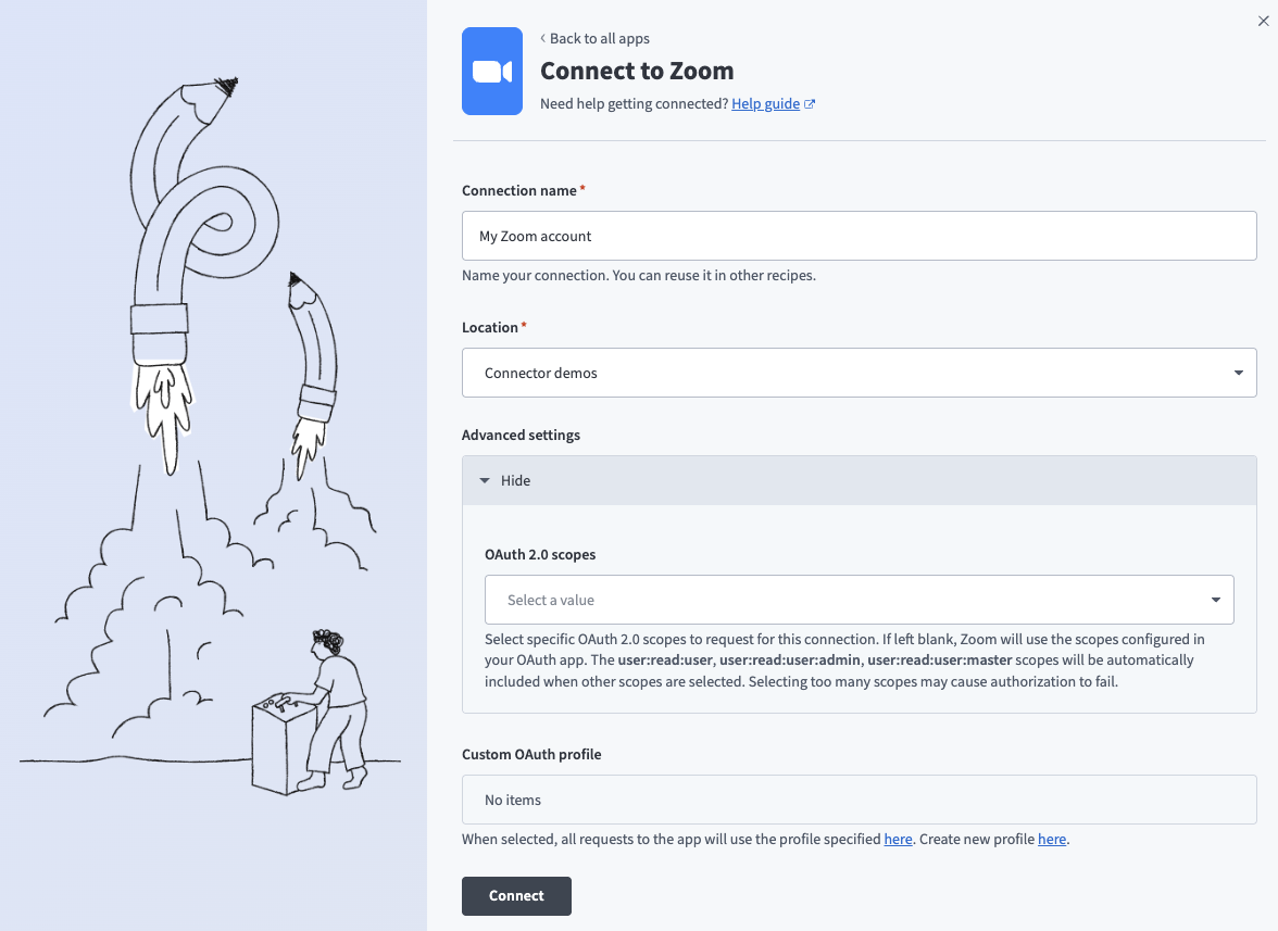 Connect to Zoom using custom OAuth profile