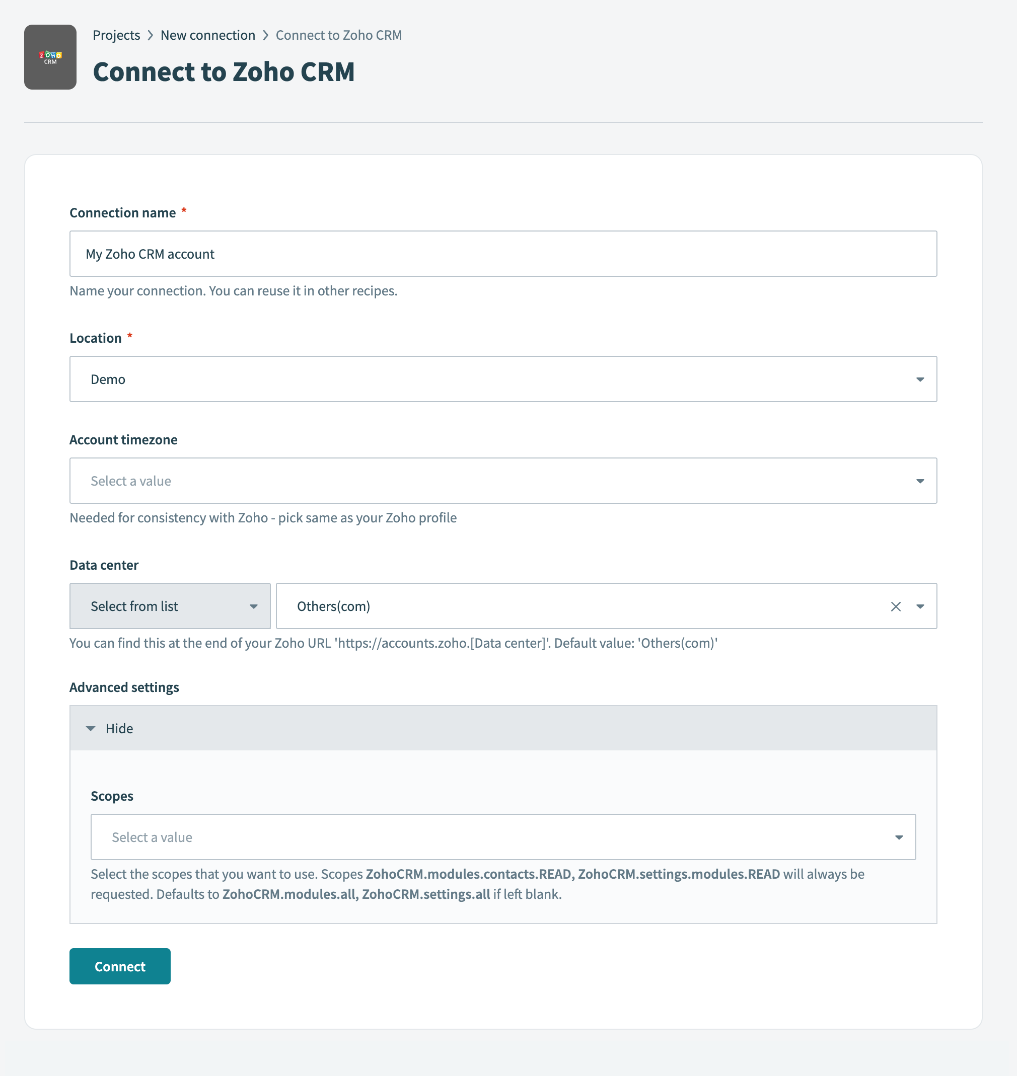 Connect to Zoho CRM
