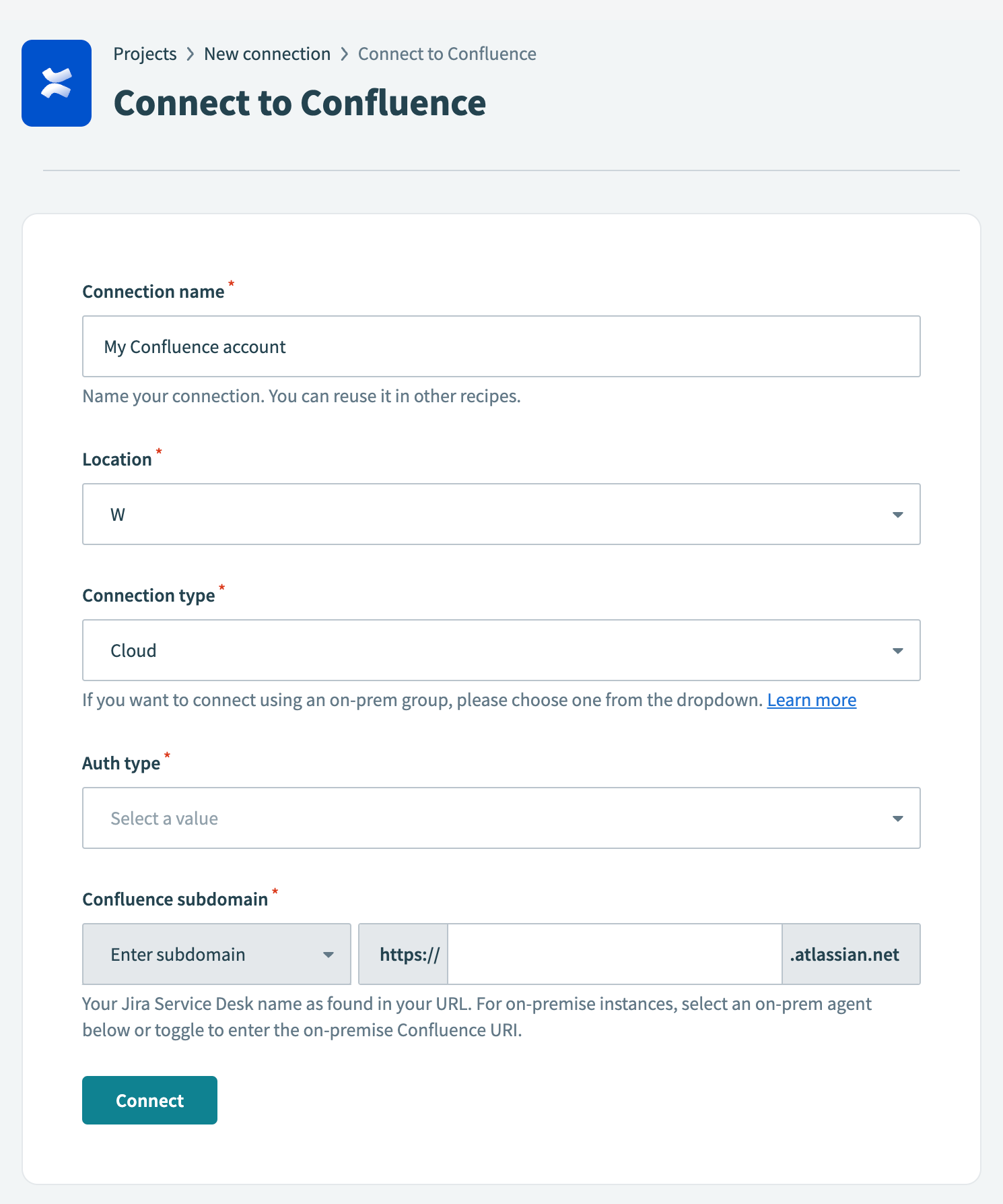 Confluence connection setup