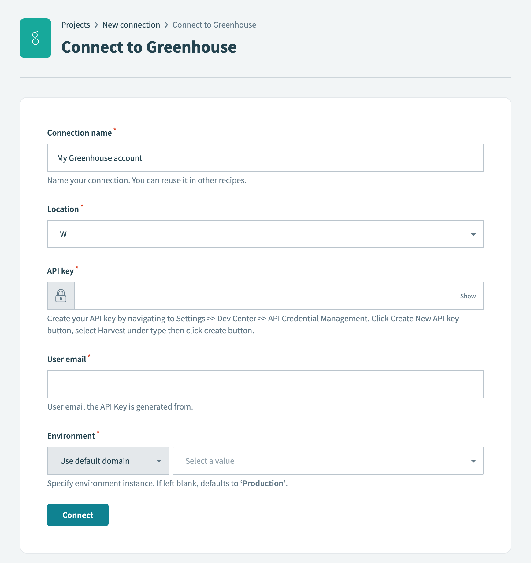 Greenhouse connection setup