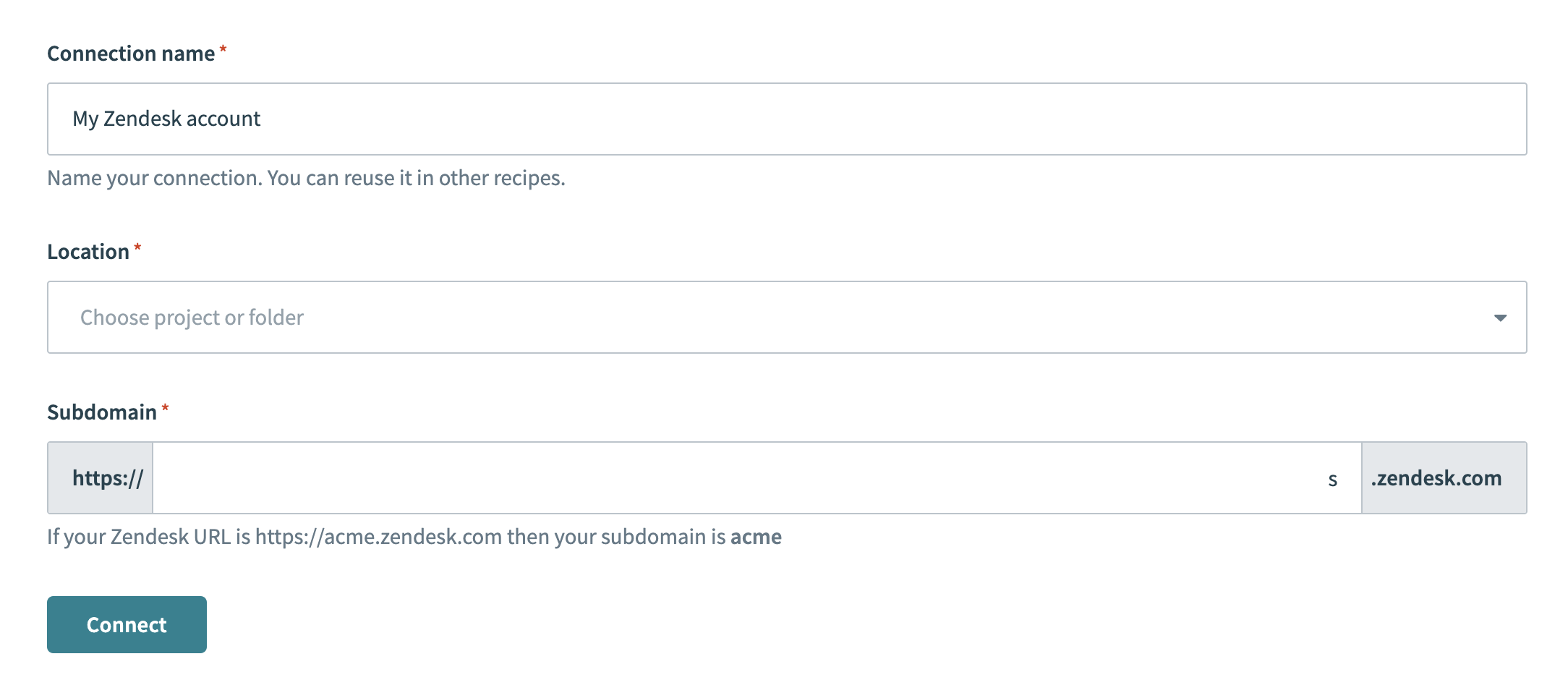 Zendesk connection setup