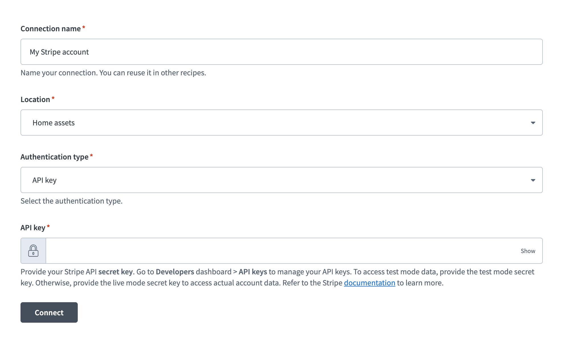 Stripe connection setup