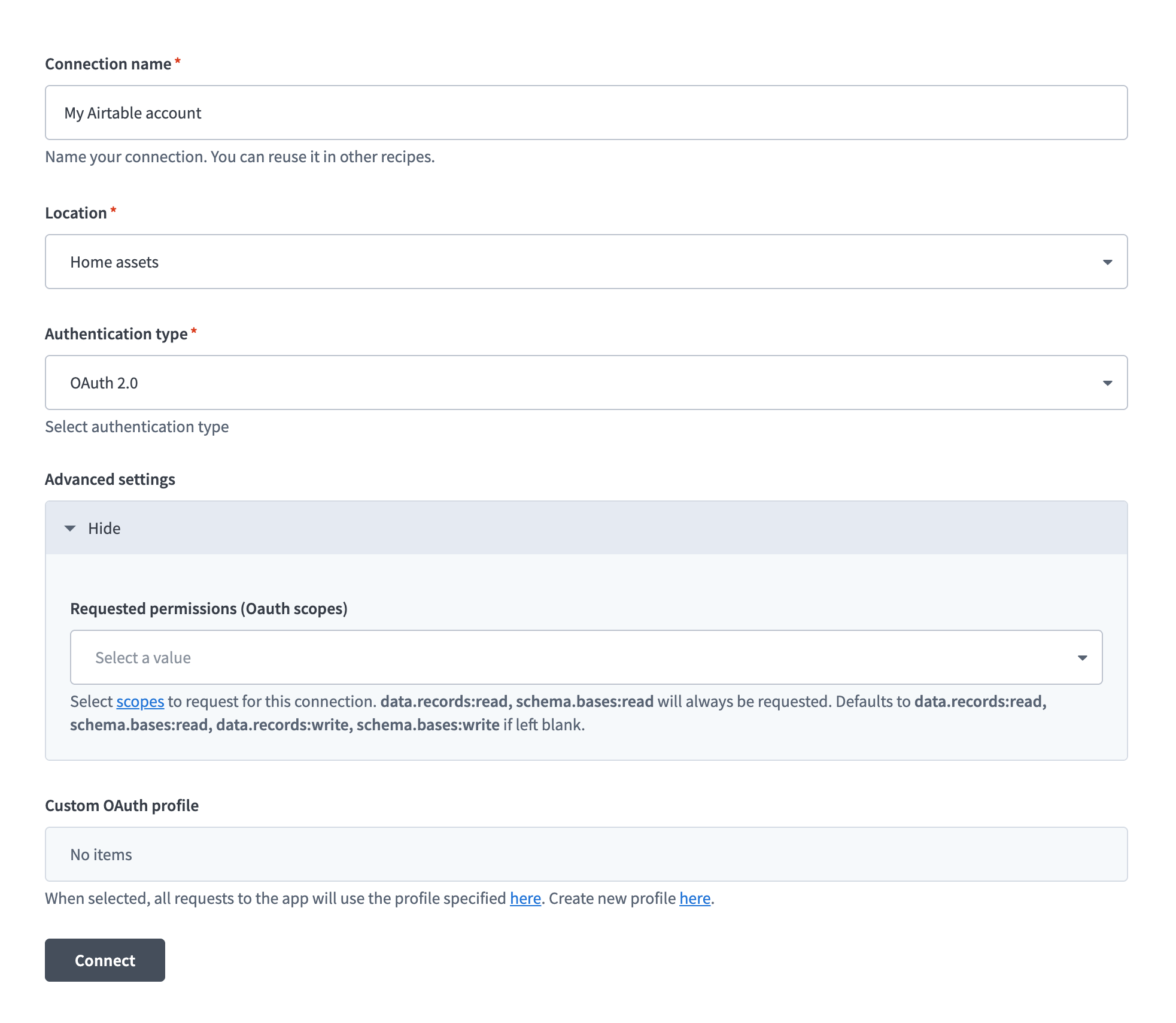 Airtable connection setup