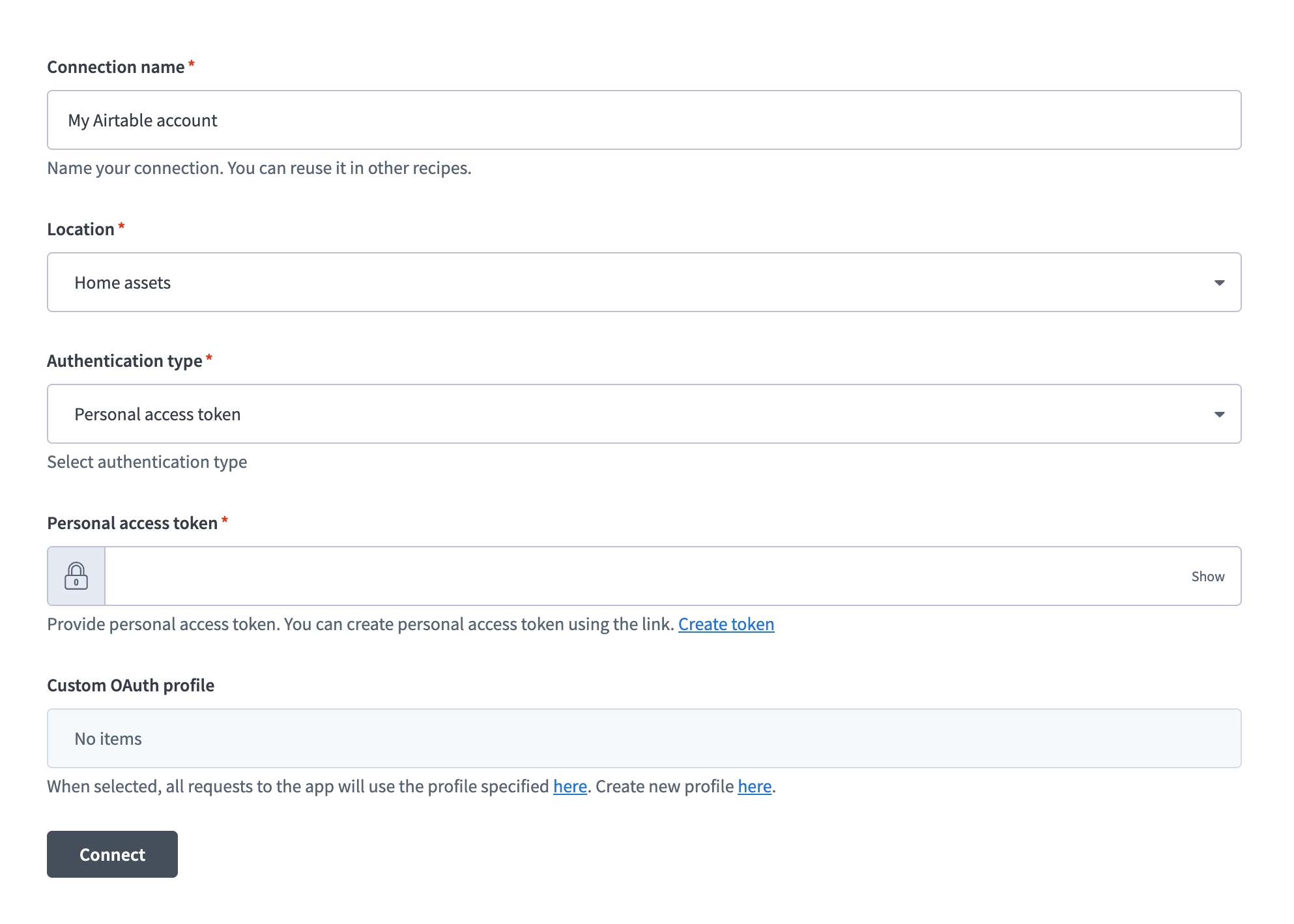 Airtable connection setup