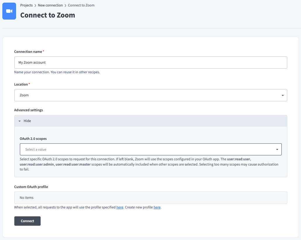 Zoom Connection Setup