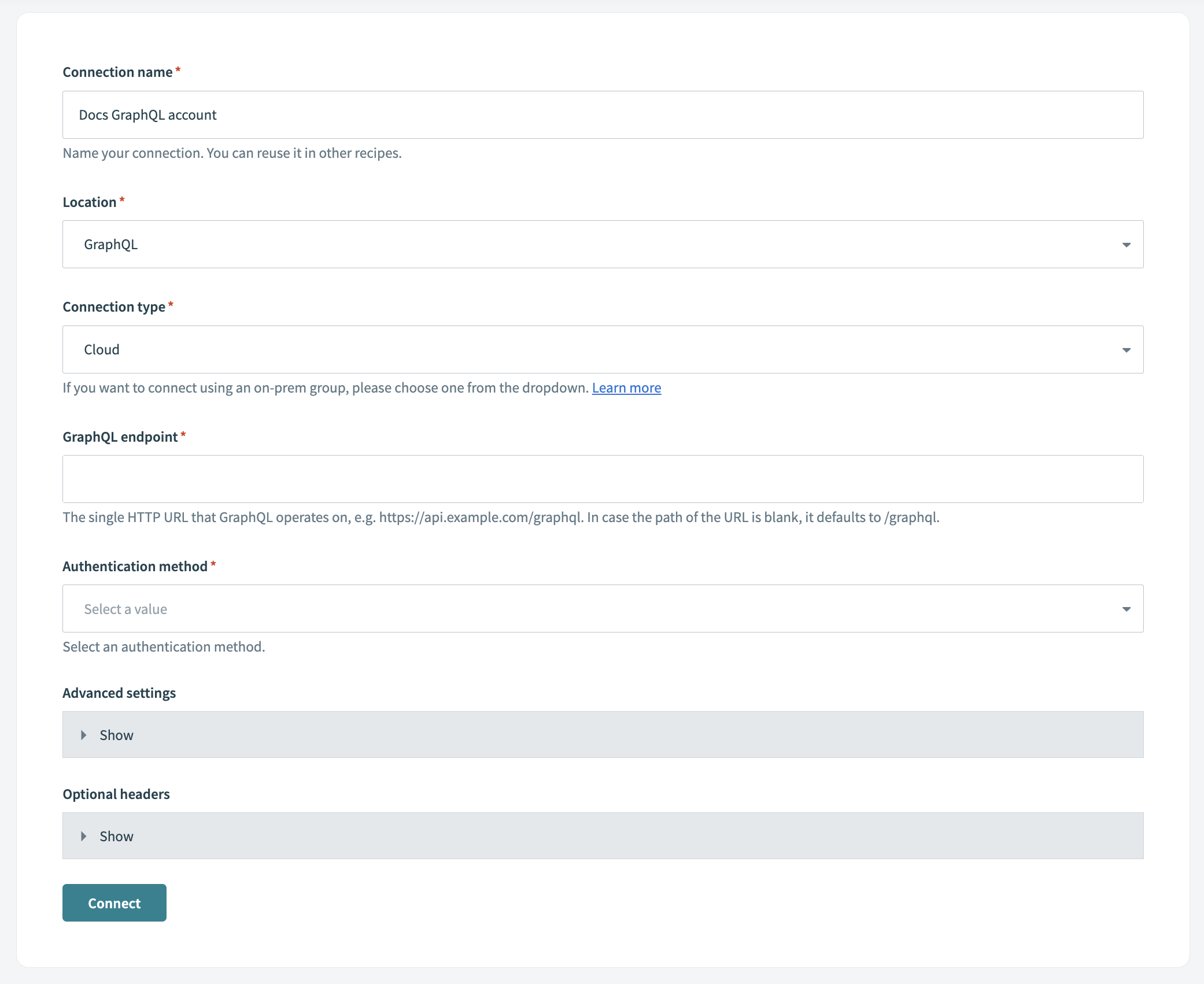 GraphQL接続の設定