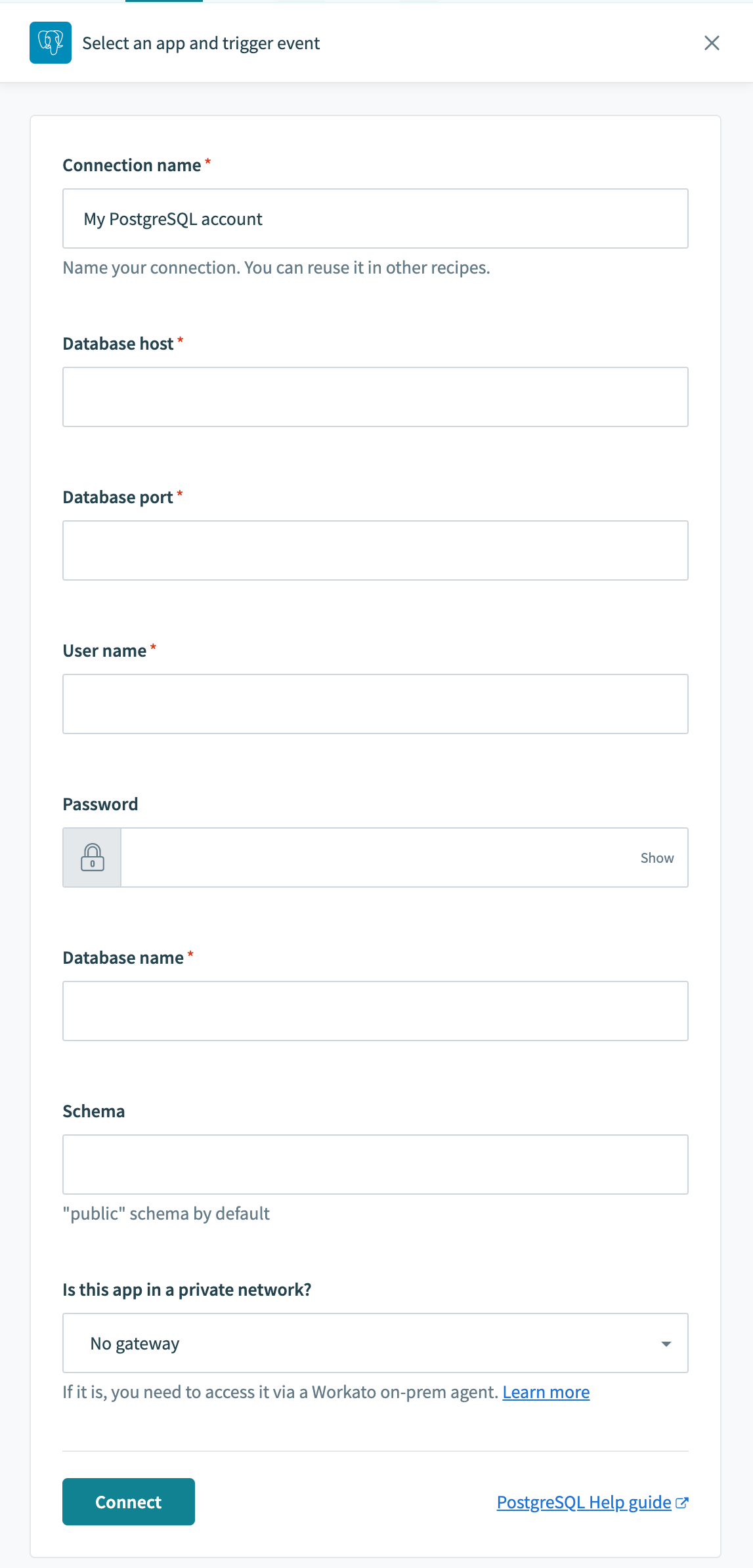 設定済みの PostgreSQL コネクション