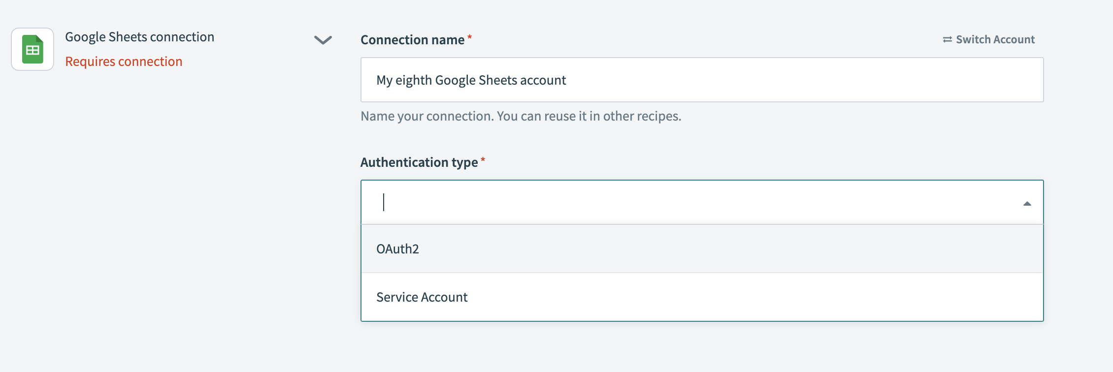 Configuring Google Sheet connection