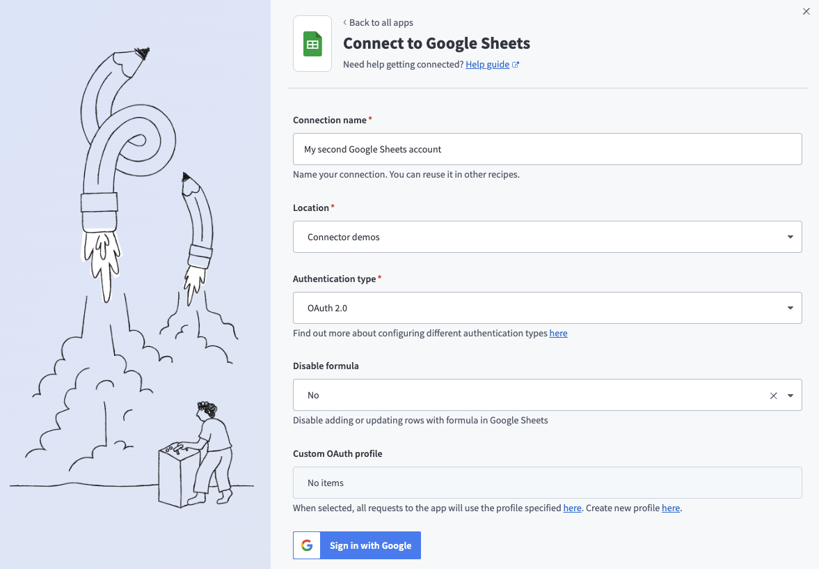 OAuth 2.0 connection fields