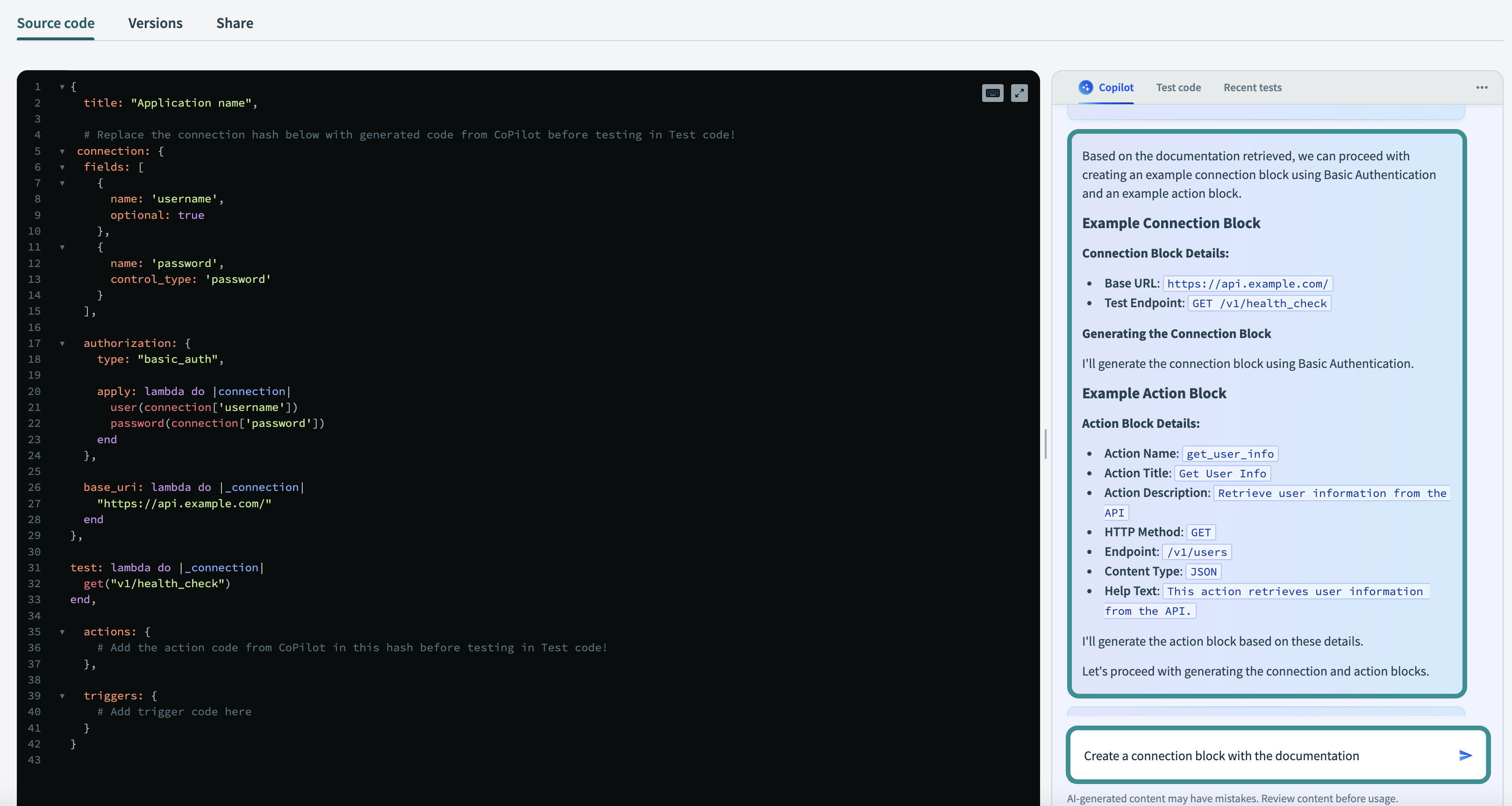 Example data usage for Connector Copilot