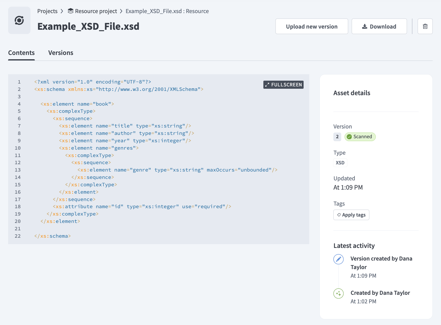 Resource Contents tab