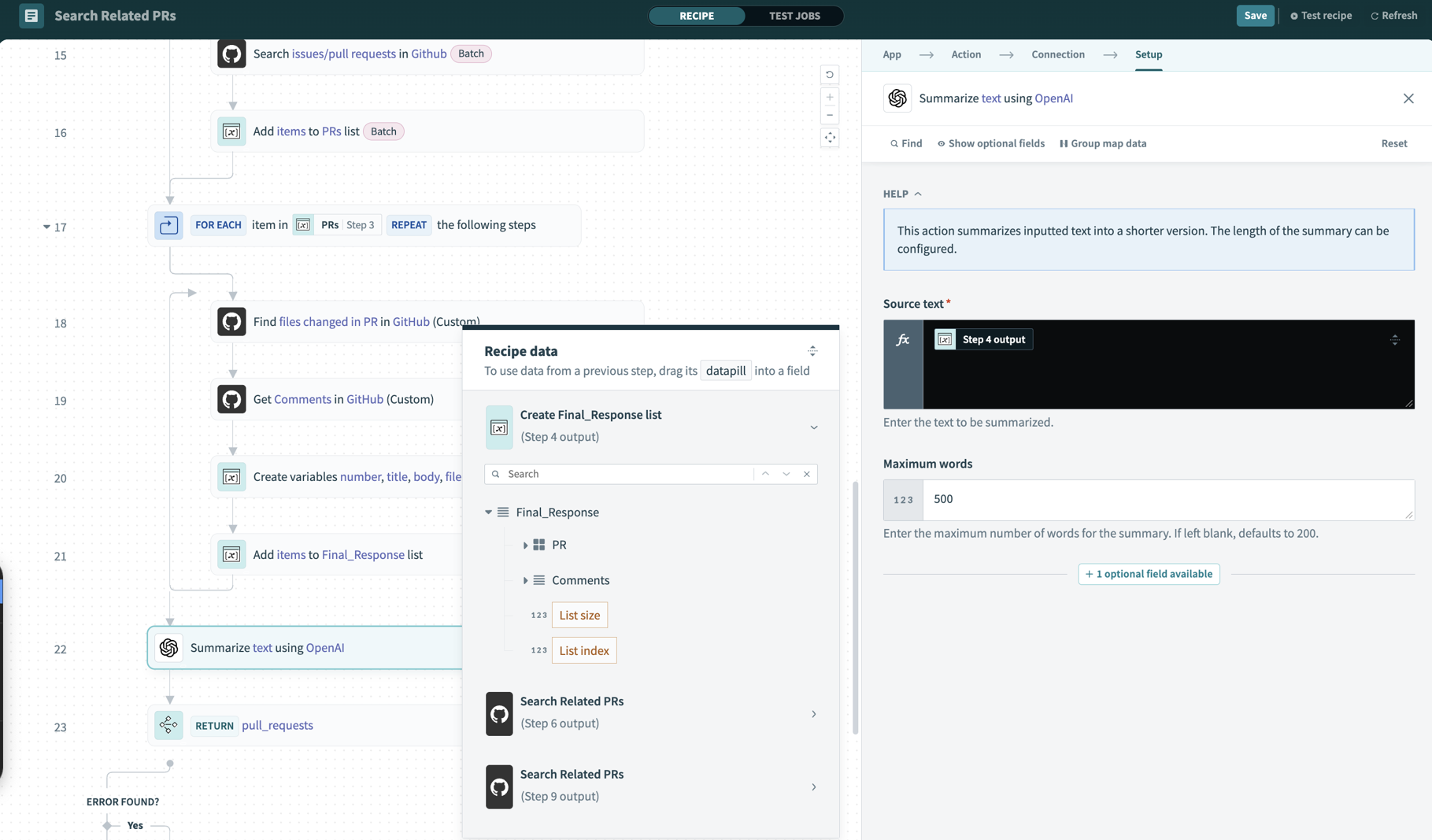 Use an AI model to summarize the transcript