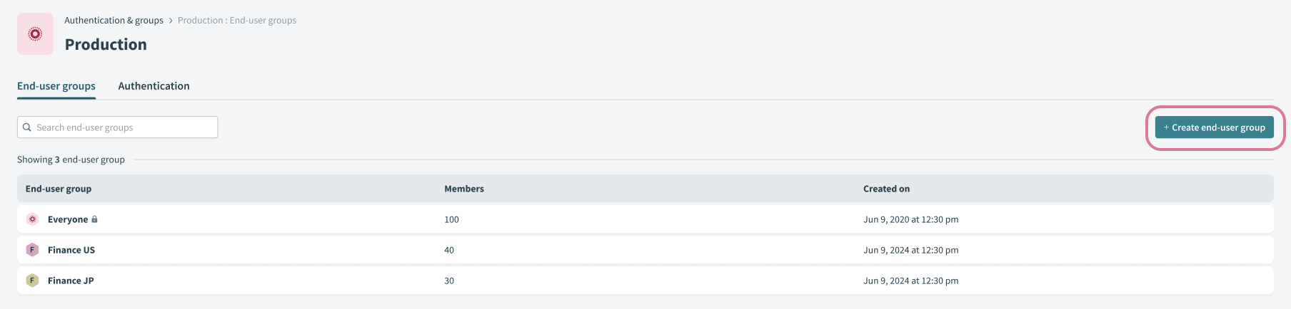 Click Create end-user group