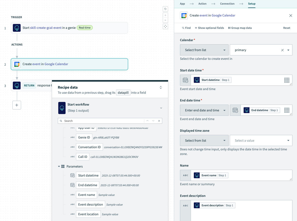 Configure the Create event action