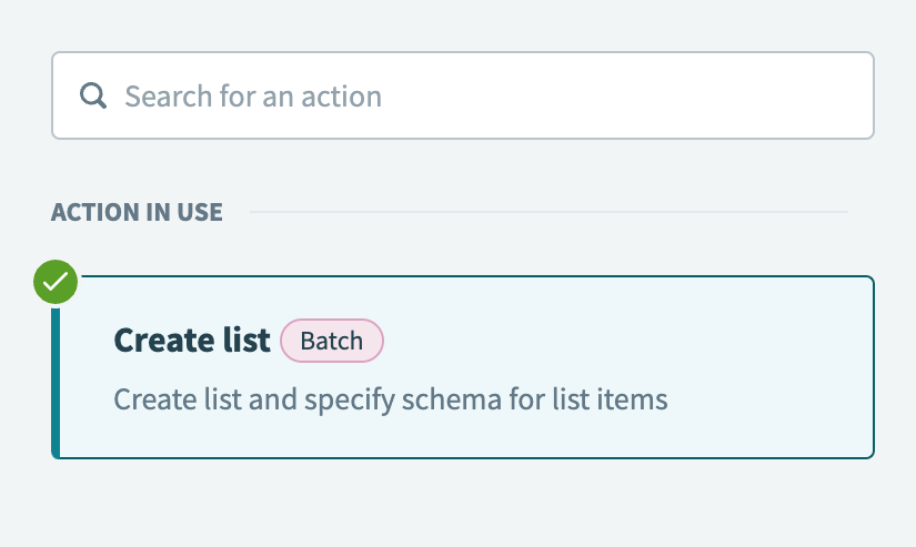 Select the Create list action