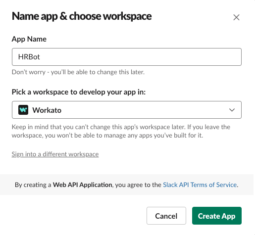 Create new app in Slack 1