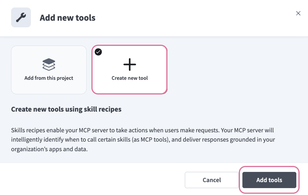 Click Create new tool > Add tools