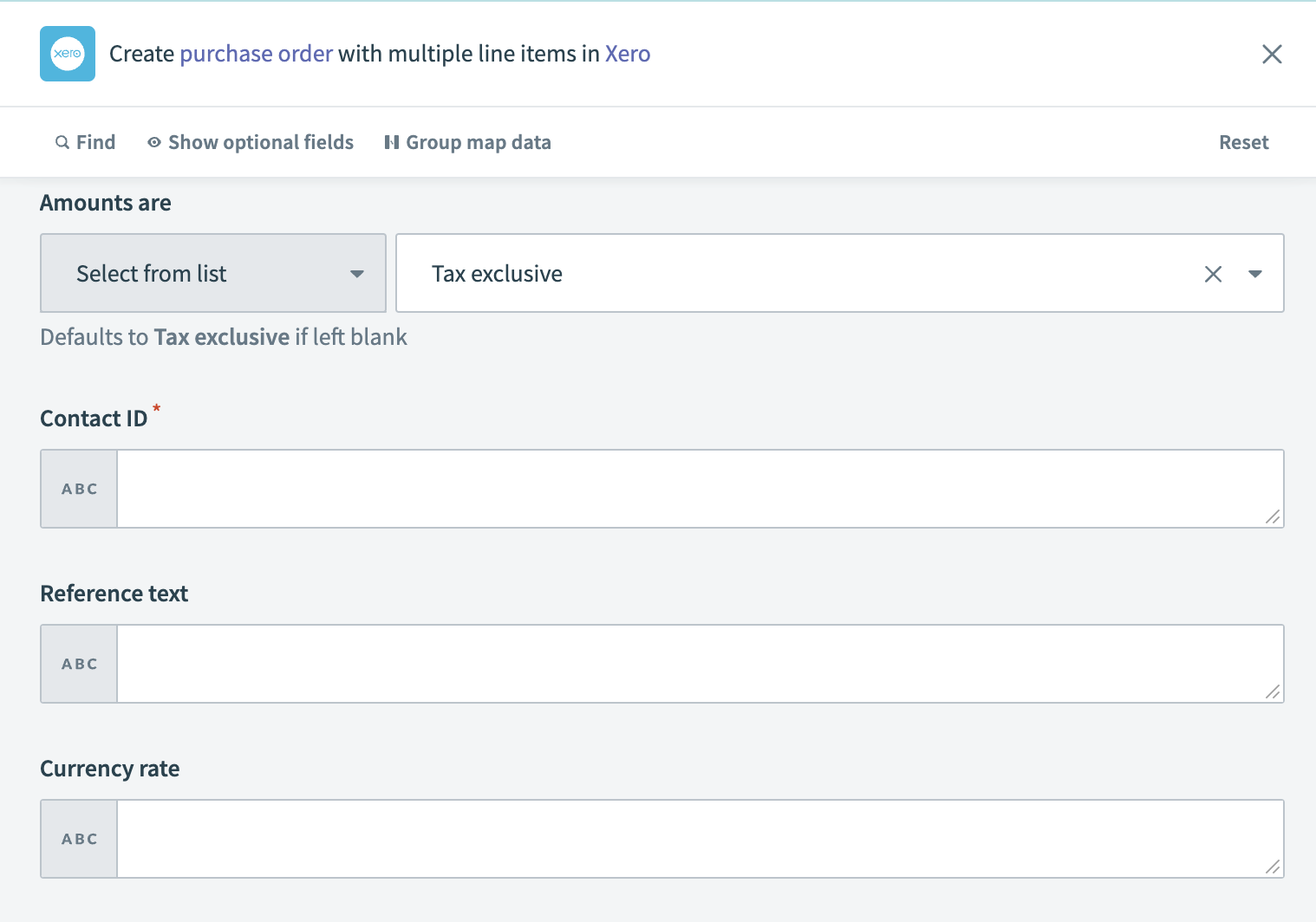 Create purchase order with line items action