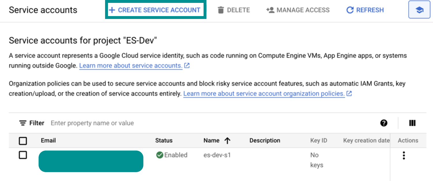 Create service account