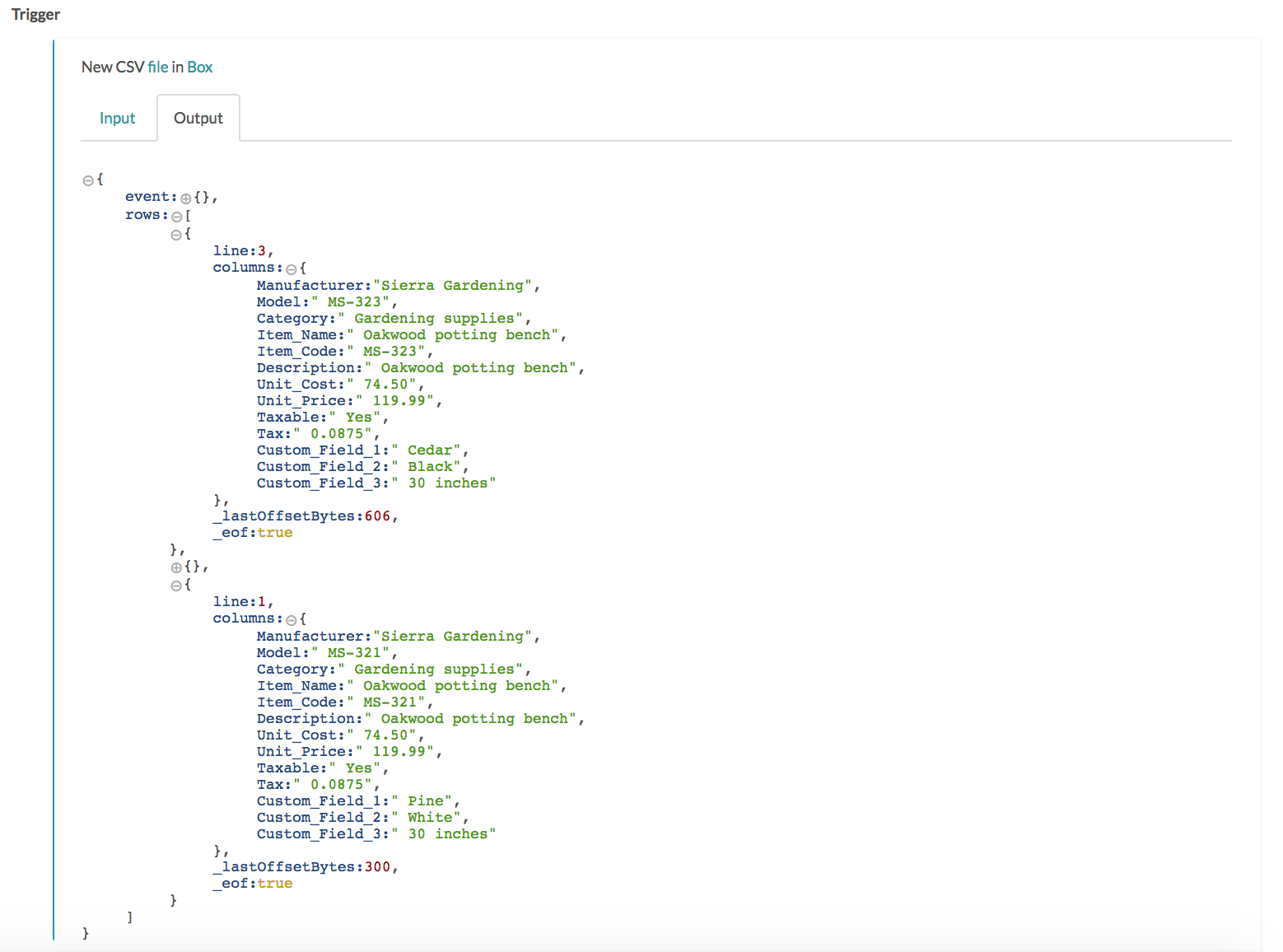 CSV トリガー出力