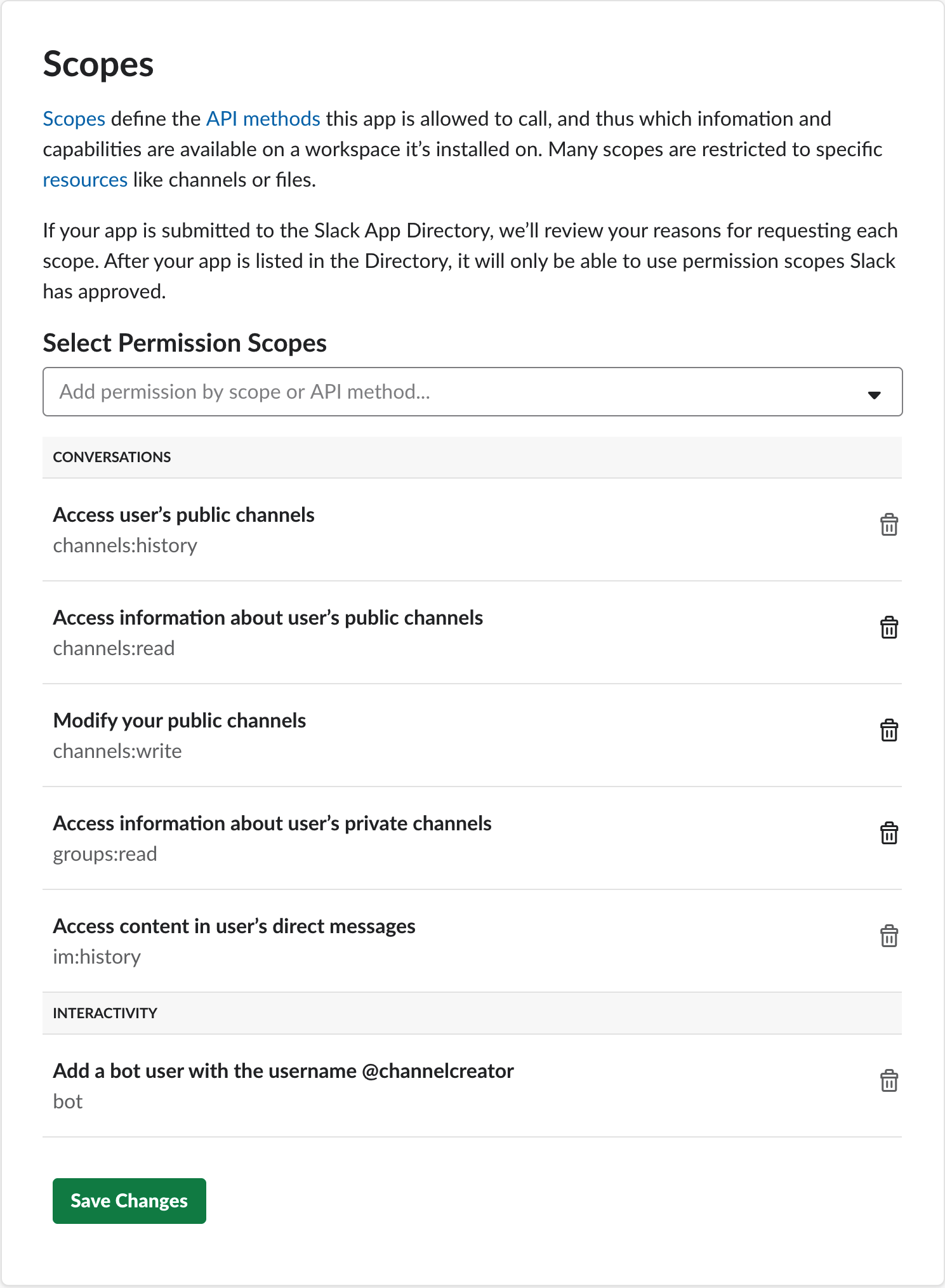 Custom permission scopes