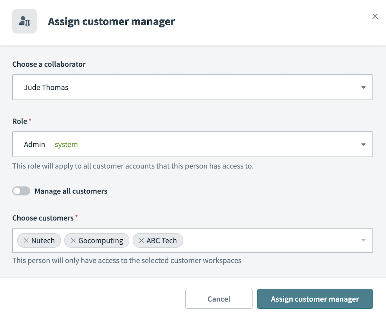 Assign customer managers to customers