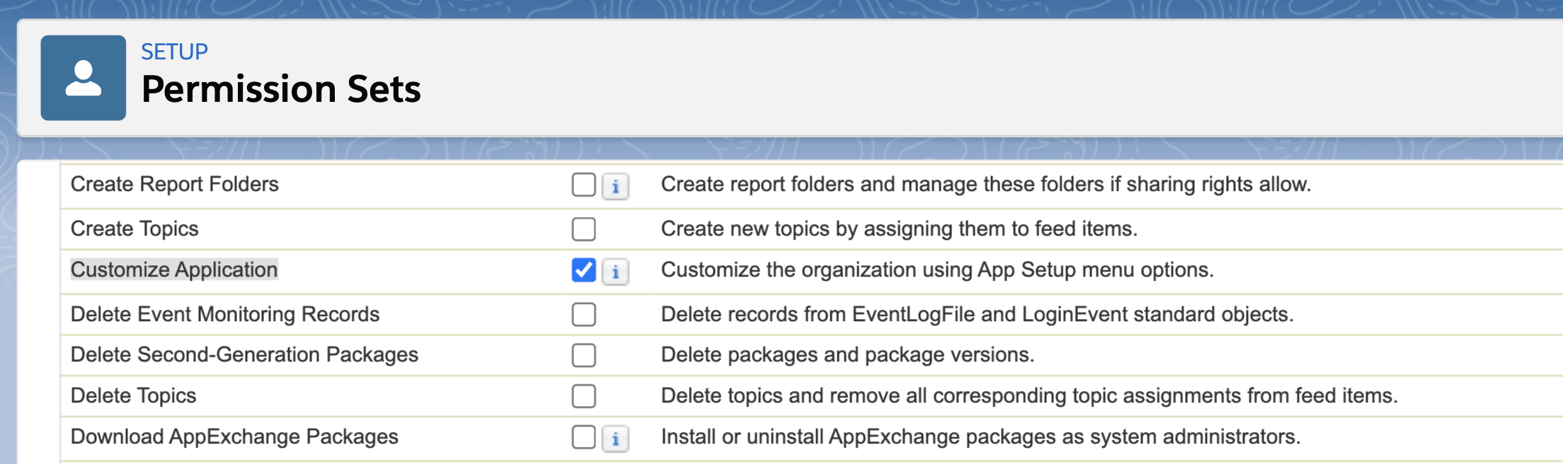 Customize application permission - profile setup